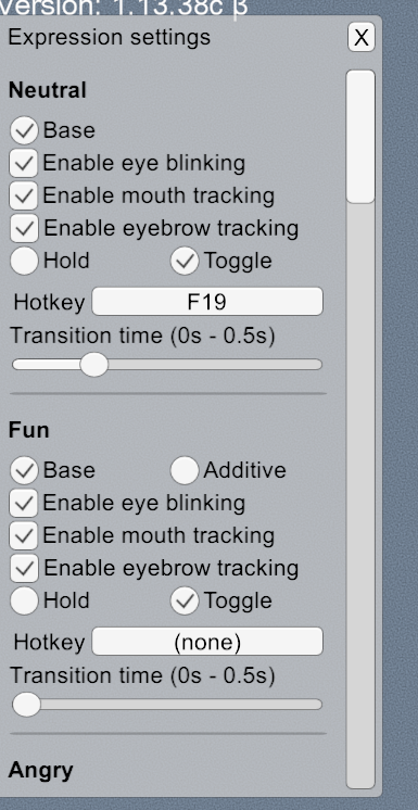 Paramètres des expressions VSeeFace