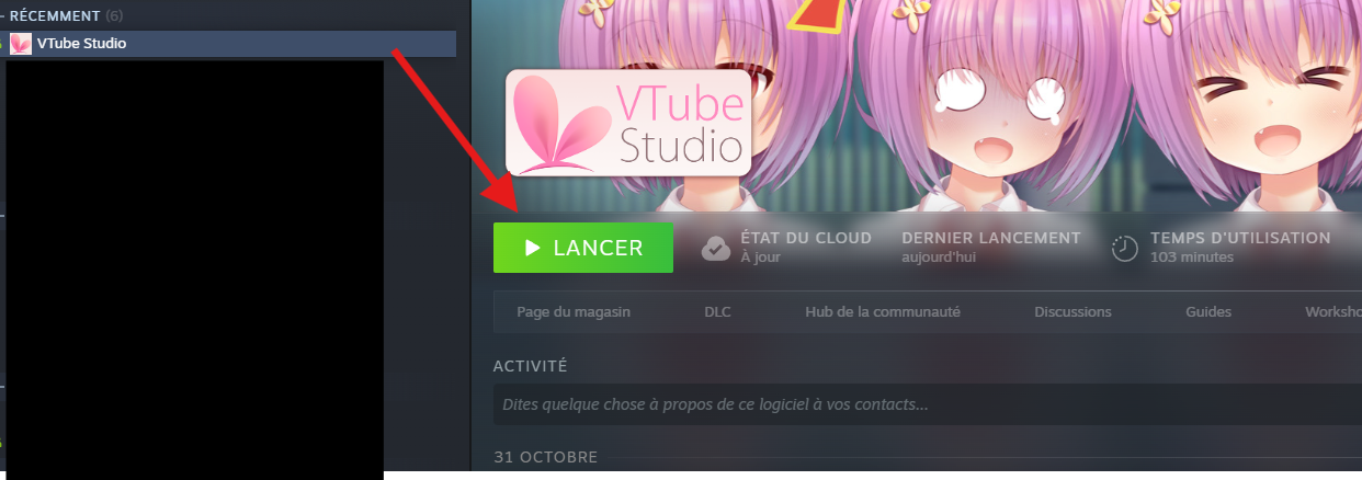 Lancer Vtube Studio depuis steam