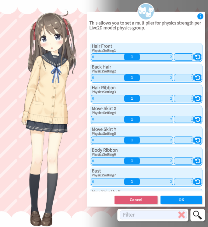 Les paramètres de modèles de VTube Studio